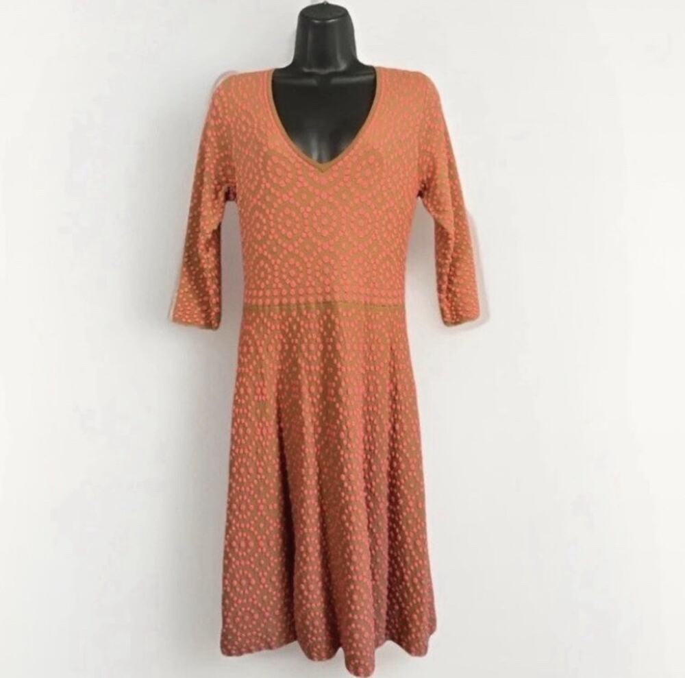 Boden Annabel Knit Dress Women’s 8 Gingerbread Coral Reef Fit & Flare 3/4 Sleeve